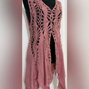 Purple Snow Boho Crochet Fairycore Vest – Mauve Pink Pixie Hem – Size XL